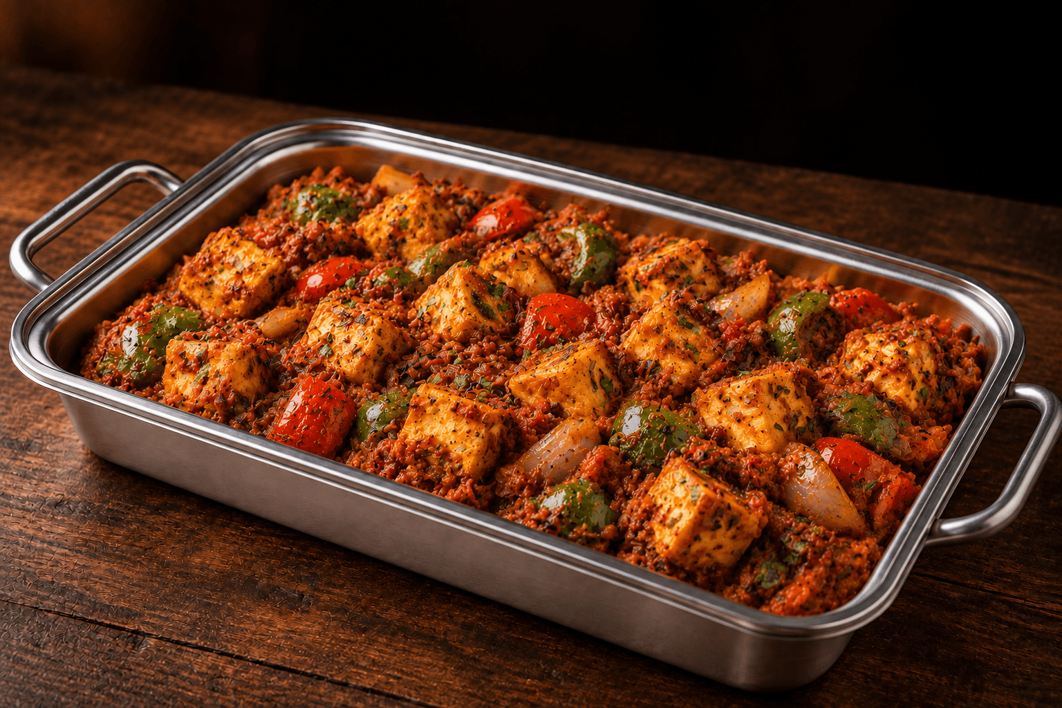 Panner Kadhai Tray, party tray catering selection at India Oven in Citrus Heights