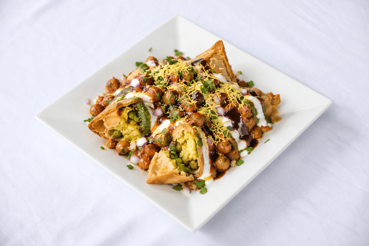 Samosa Chat, served at India Oven Sacramento