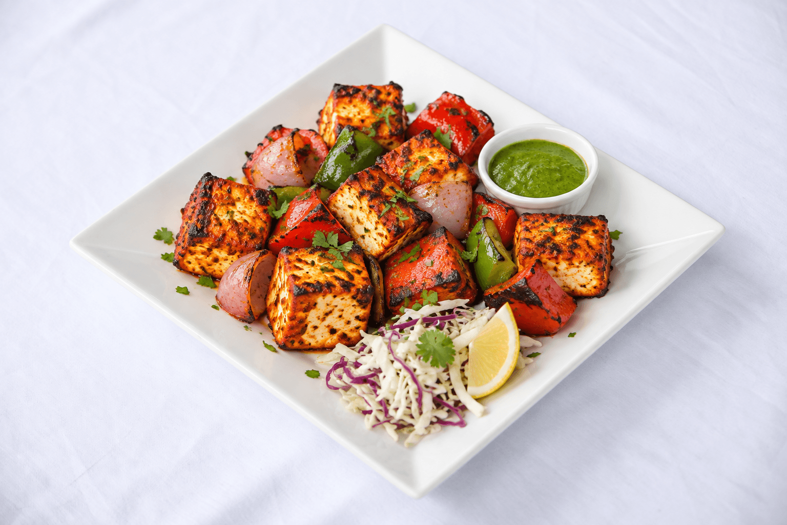 Paneer Tikka BBQ, served at India Oven Sacramento