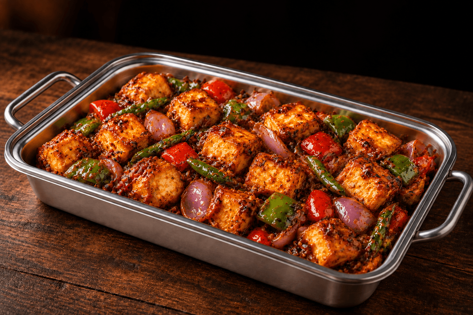 Paneer Chilli Tray, party tray catering selection at India Oven in Grass Valley