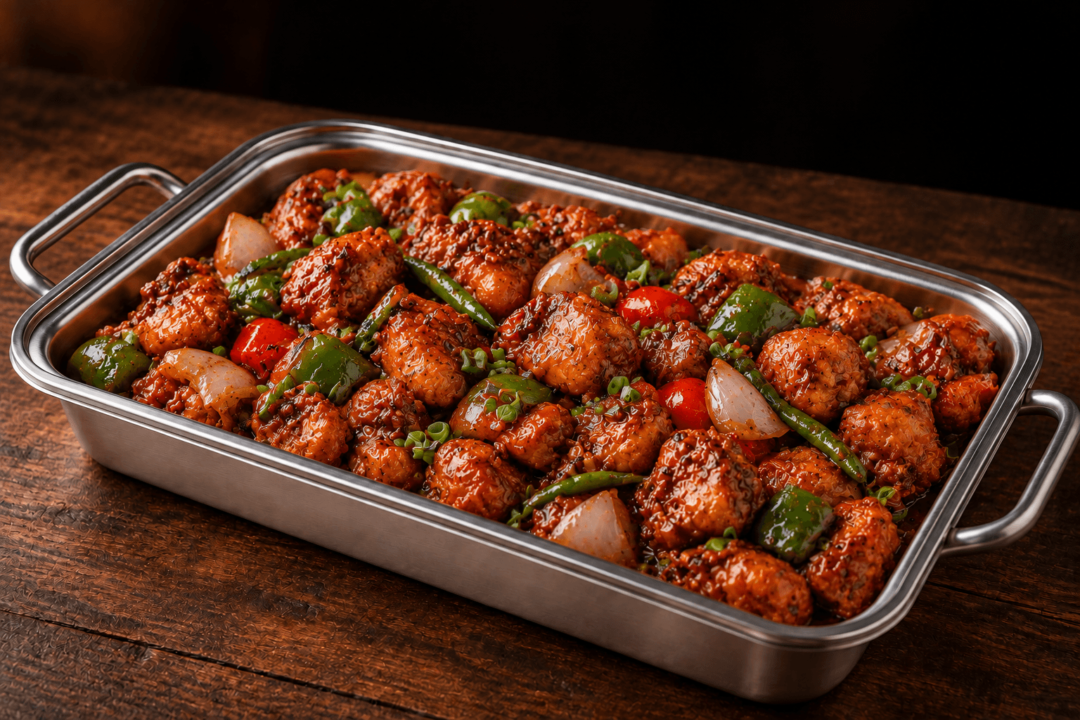 Chicken Chilli Tray, party tray catering selection at India Oven in Grass Valley
