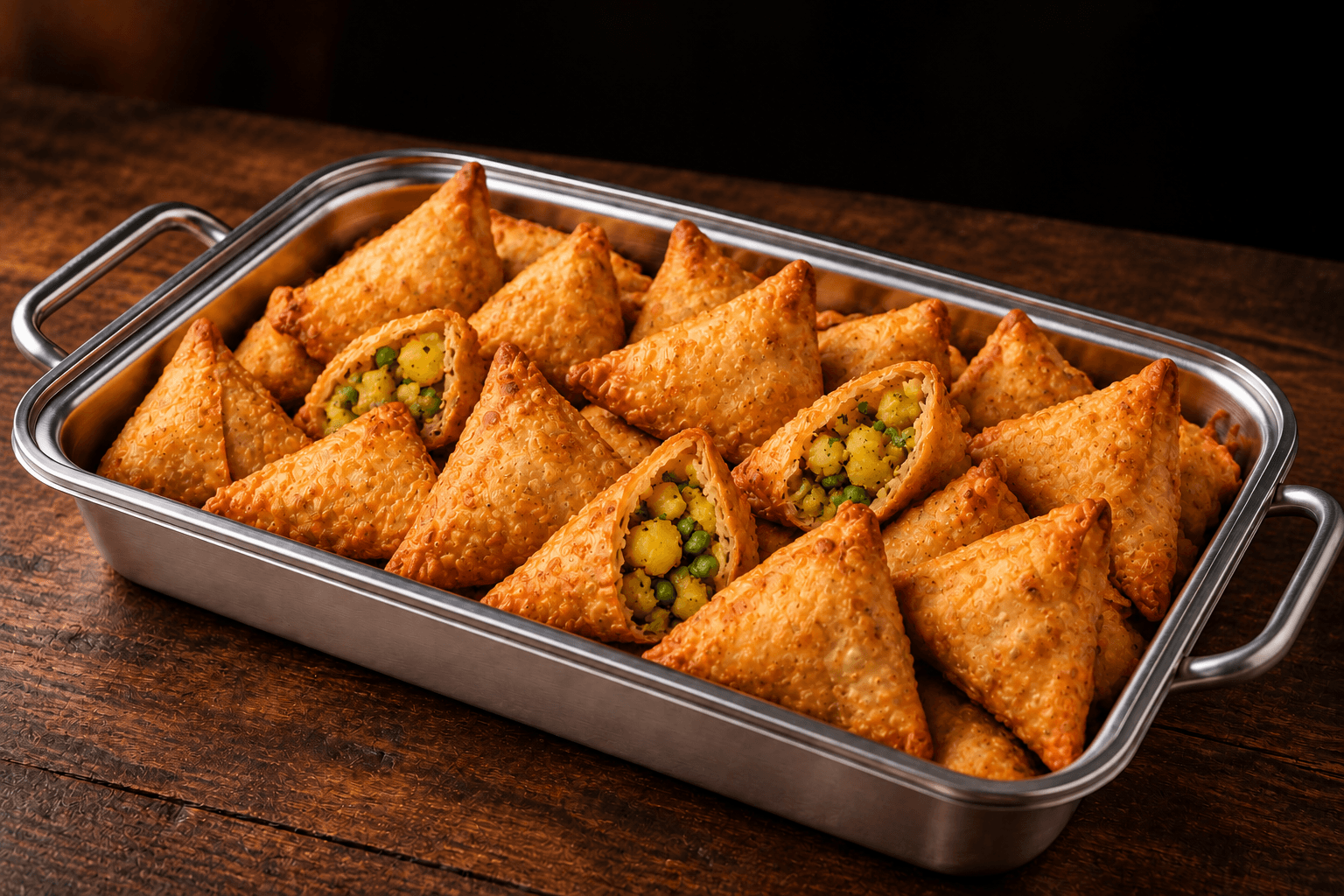 Vegetable Somosa Tray, party tray catering selection at India Oven in Grass Valley