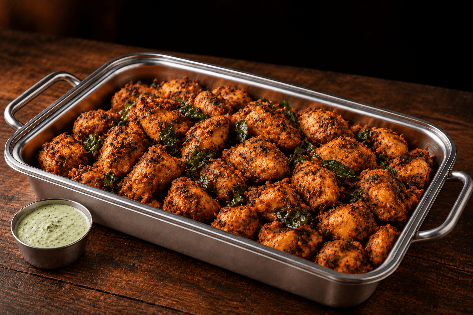 Spiced Curry Leaf Chicken Tray, party tray catering selection at India Oven in Elk Grove