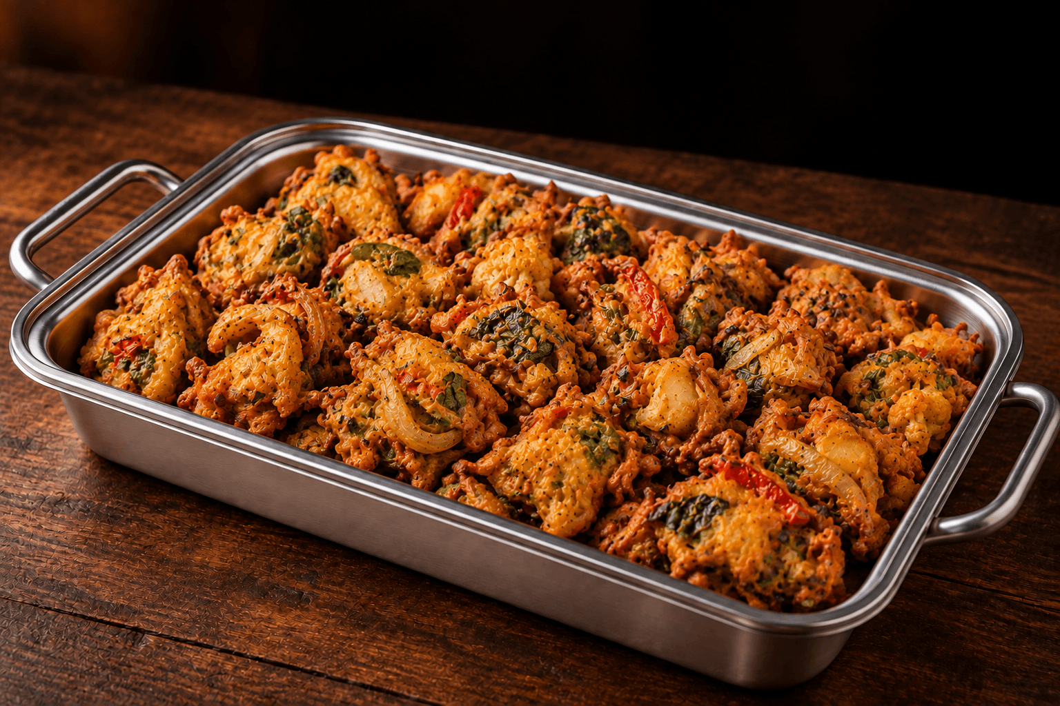 Mix Veg Pakora Tray, party tray catering selection at India Oven in Elk Grove